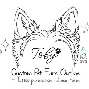 Custom Pet Ears Outline  Personalized Dog Ear Drawing & Custom Pet Tattoo, Pet Ears SVG, Pet Loss Gift