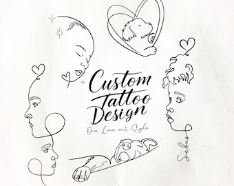 Tatuaggio sul viso, disegno personalizzato da foto, ritratto a linea sottile, disegno a linea singola, commissione personalizzata