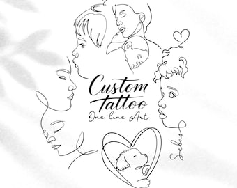 Tatuaje de contorno facial, diseño de tatuaje personalizado a partir de una foto, retrato de línea fina, dibujo de una sola línea, encargo personalizado