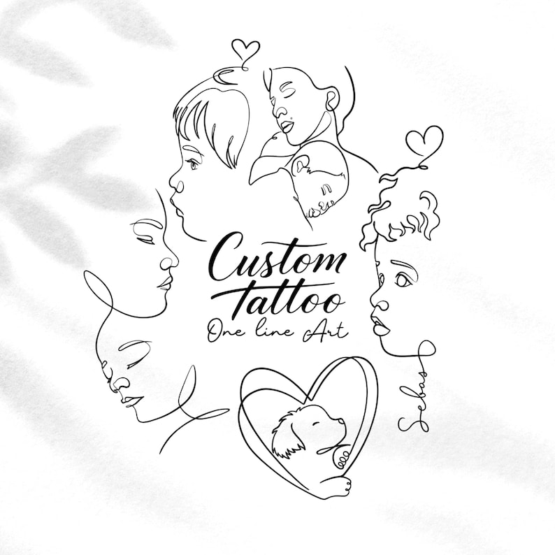 Custom tattoo design cover with minimalist face line tattoo examples. Fine line portrait and single line drawing samples from photos by OrdieraLineArt.