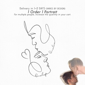 Custom tattoo design of a father kissing his son, illustrated in a single line tattoo style