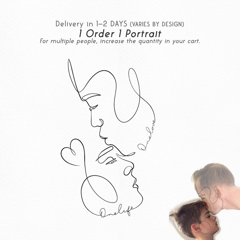 Custom tattoo design of a father kissing his son, illustrated in a single line tattoo style