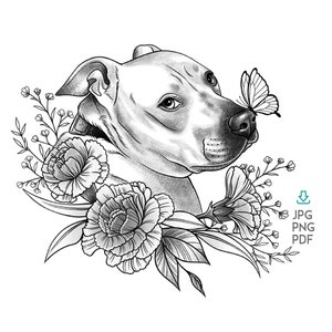 Custom pet tattoo line drawing, Dog Cat ANY Pet tattoo DIGITAL PORTRAIT, Pet Outline Sketch from Photo with flower, Commission Tattoo