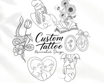 Custom Tattoo Design – Fine Line Minimalist Stencil, Hand Drawn Digital File