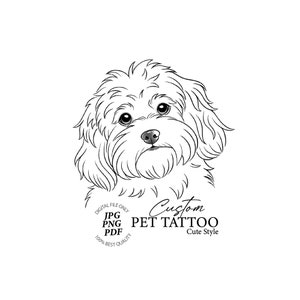 Custom Minimalist Dog Memorial Tattoo, Cartoon Black and White Pet Tattoo, Minimalist Pet Ink Outline for Tattoo Design for Pet Lovers.