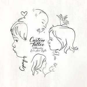 Custom Baby Side Profile with Name, Fine Line Silhouette Tattoo, Mothers Day Gift, Digital Art