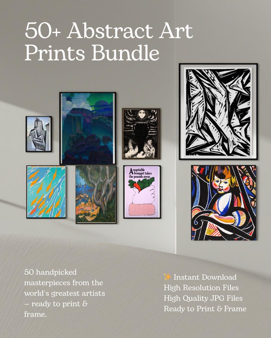 50 Abstract Art Prints Bundle | Vintage Digital Download | Printable ...