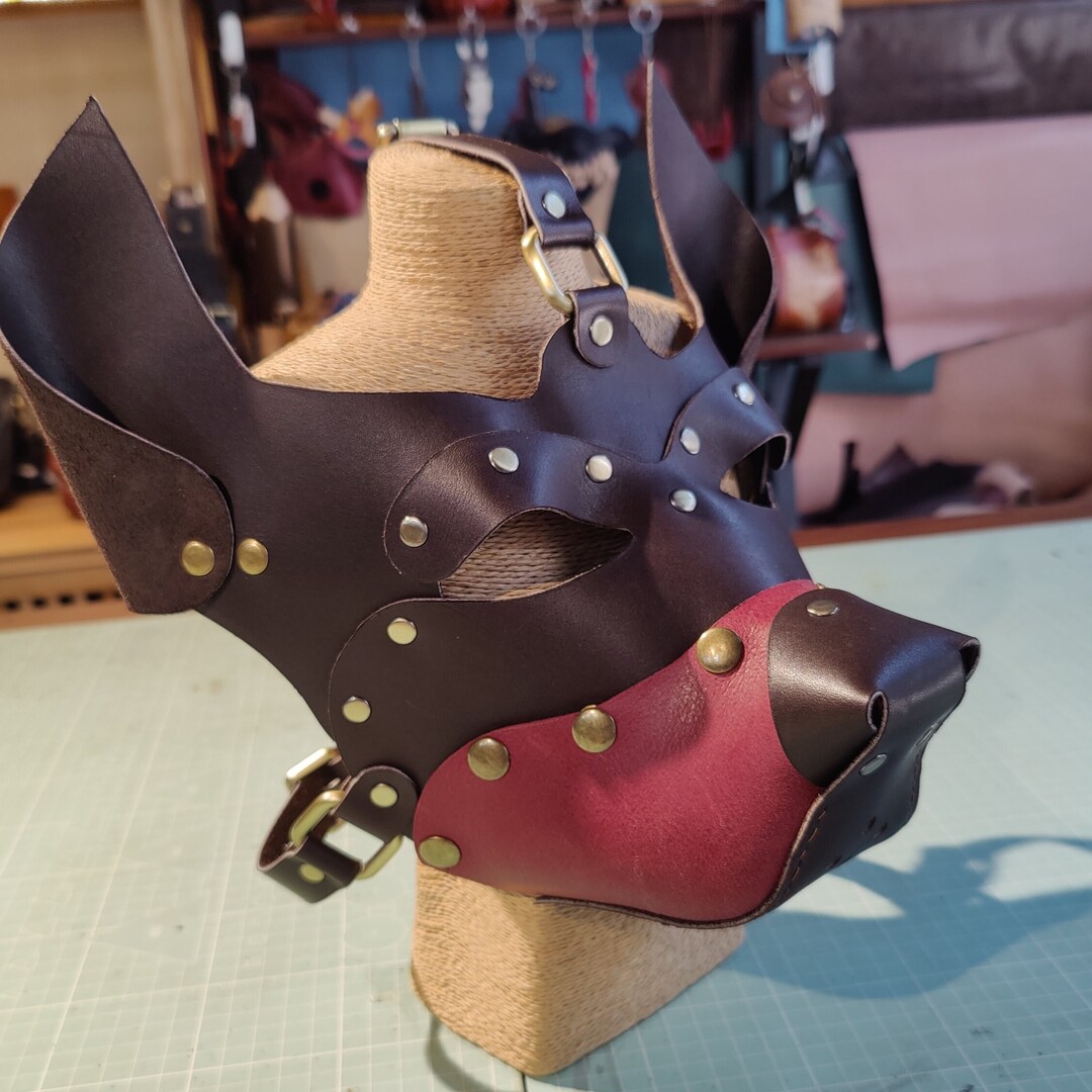 Handmade Leather Dog Head Maskleather Head Mask With Etsy