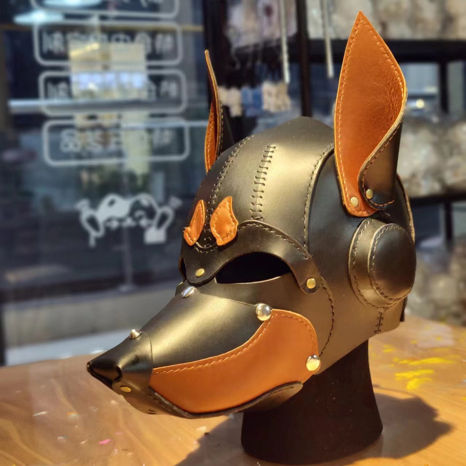 Handmade Leather Puppy Dog Head Mask Steampunk Party Costume Cosplay