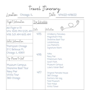 Printable Travel Itinerary, Vacation Planning Template, Summer Daily Itinerary, Trip Planner, Trip Itinerary Editable, Instant Download