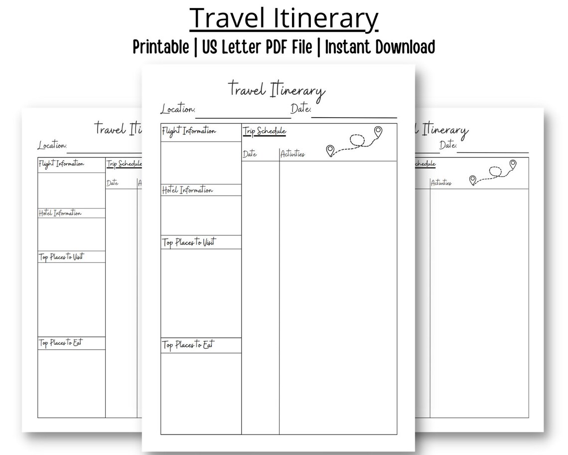 Minimalist Travel Itinerary Template | PDF Instant Download | Printable ...