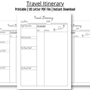 Minimalist Travel Itinerary Template | PDF Instant Download | Printable File | Vacation Planner | Travel Planner Printable | Easy to Use
