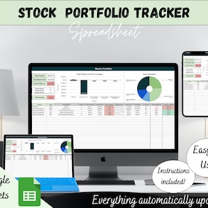 Stock Portfolio Investment Tracker, Financial Dashboard, Stock Personal Finance Template, Budget Spreadsheet, Stock Watchlist, Google Sheets