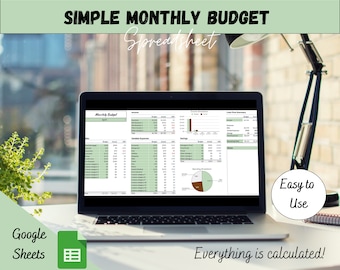 Einfache monatliche Budget-Kalkulation | Google Sheets Budget Vorlage | Finanzplaner | Einnahmen und Ausgaben verfolgen | Monatliches Budget Dashboard