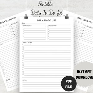 Daily to Do List Template Daily Task Printable PDF Instant | Etsy