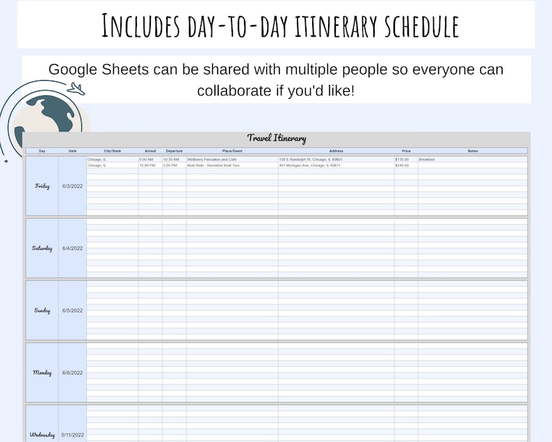 Travel Itinerary Template Google Sheets Vacation Planner Travel Planner Travel Itinerary Template Google Sheets Vacation Planner Travel Planner