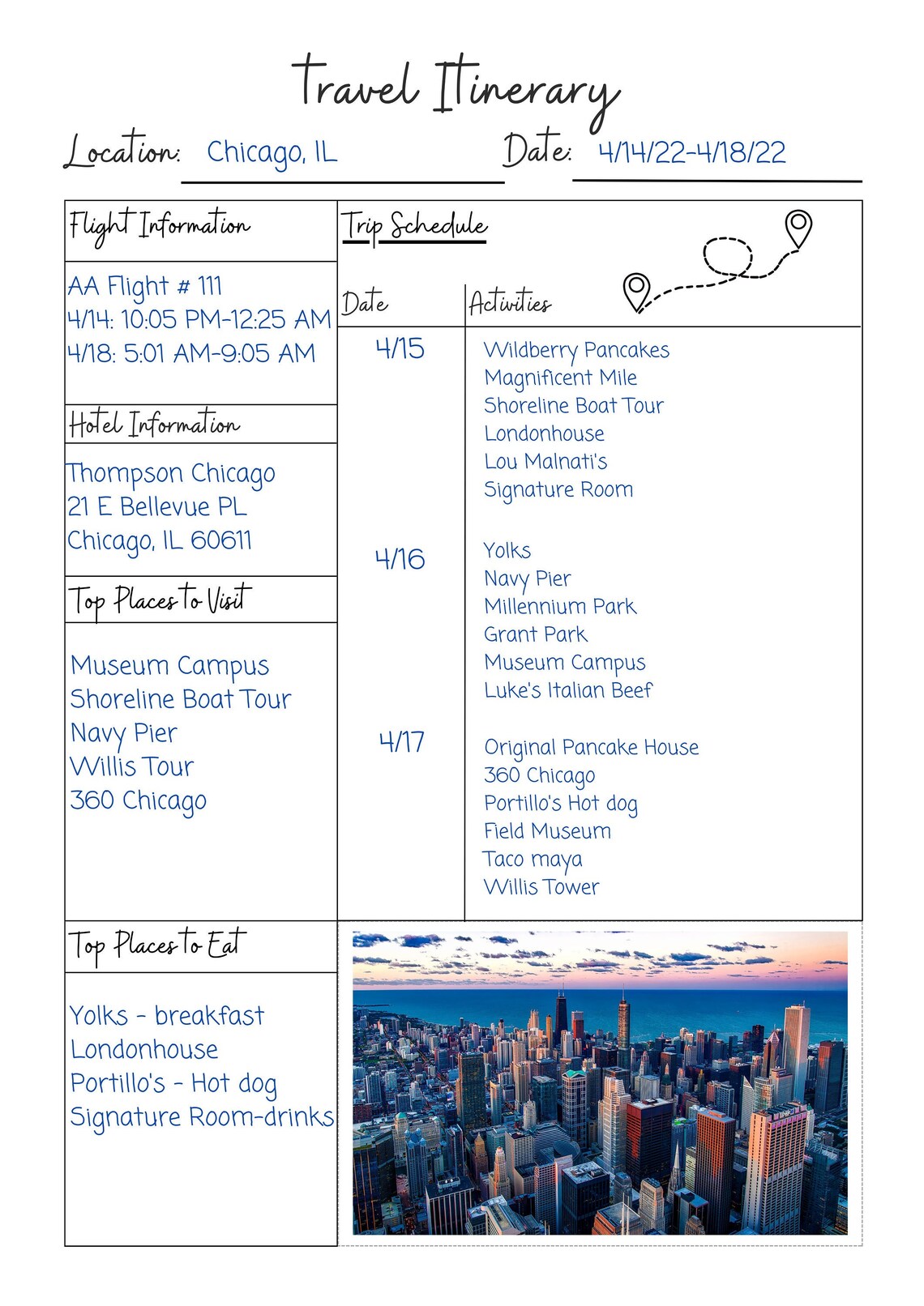 Printable Travel Itinerary, Vacation Planning Template, Summer Daily