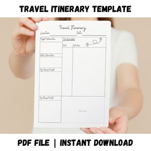Travel Itinerary Template Editable | PDF Instant Download | Printable File | Vacation Planner | Travel Planner Printable | Trip Itinerary