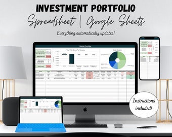 Investment Portfolio Spreadsheet, Stock Tracker, Personal Finance Template, Stock Watchlist, Google Sheets, Instant Download