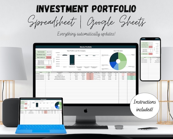 Investment Portfolio Spreadsheet, Stock Tracker, Personal Finance Template, Stock Watchlist, Google Sheets, Instant Download