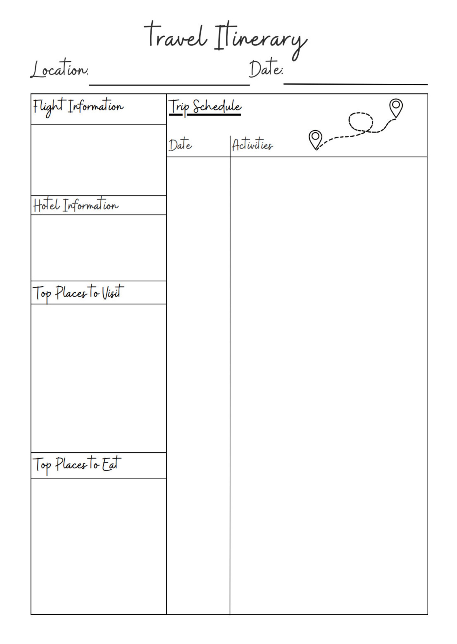 Minimalist Travel Itinerary Template | PDF Instant Download | Printable ...