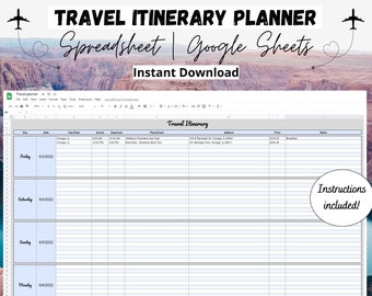 Editable Travel Itinerary Template | Google Sheets Vacation Planner (Digital Download)