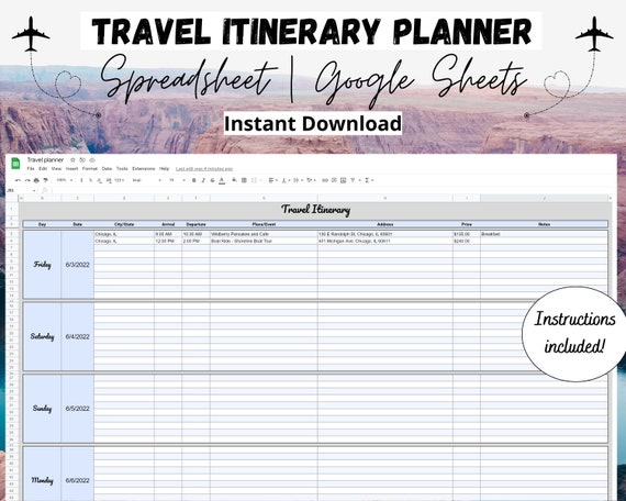 travel plan template google sheets