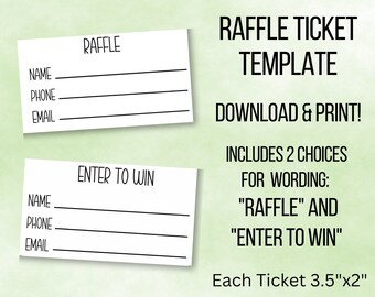 Printable Raffle Ticket, Enter to Win Ticket Template, Simple Ticket Template Download