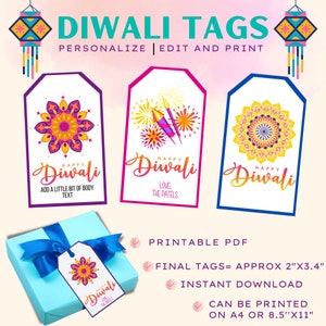 Étiquettes cadeaux Diwali, cadeau de retour indien, étiquettes modifiables de la fête des lumières, étiquette gourmandise pour Mithai et cadeaux, Diwali modifiable, Diwali imprimable