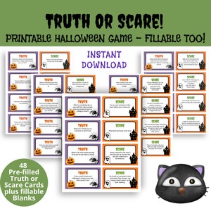 Truth or Scare, invulbaar Halloween-feestspel, afdrukbaar Truth or Dare-spel voor kinderen, familieavond