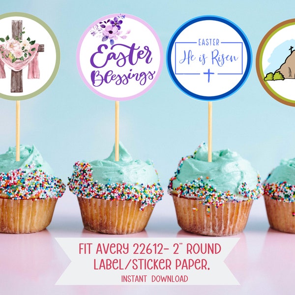 Religious Easter Cupcake Toppers, Christian Easter Stickers, He is Risen Easter Party Decor, Church Easter Celebration