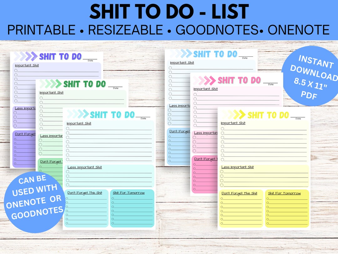 Shit to Do List to Do List Printable Funny Todo List - Etsy