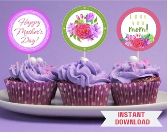 Adornos para cupcakes del Día de la Madre, decoración imprimible para brunch del Día de la Madre, adornos para tartas del Día de la Madre, etiqueta de regalo del Día de la Madre, cupcake del Día de la Madre