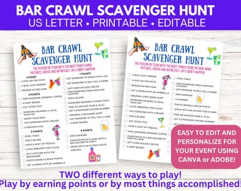 Bar Crawl Scavenger Hunt Adult Drinking Game, Pub Crawl, Bar Games