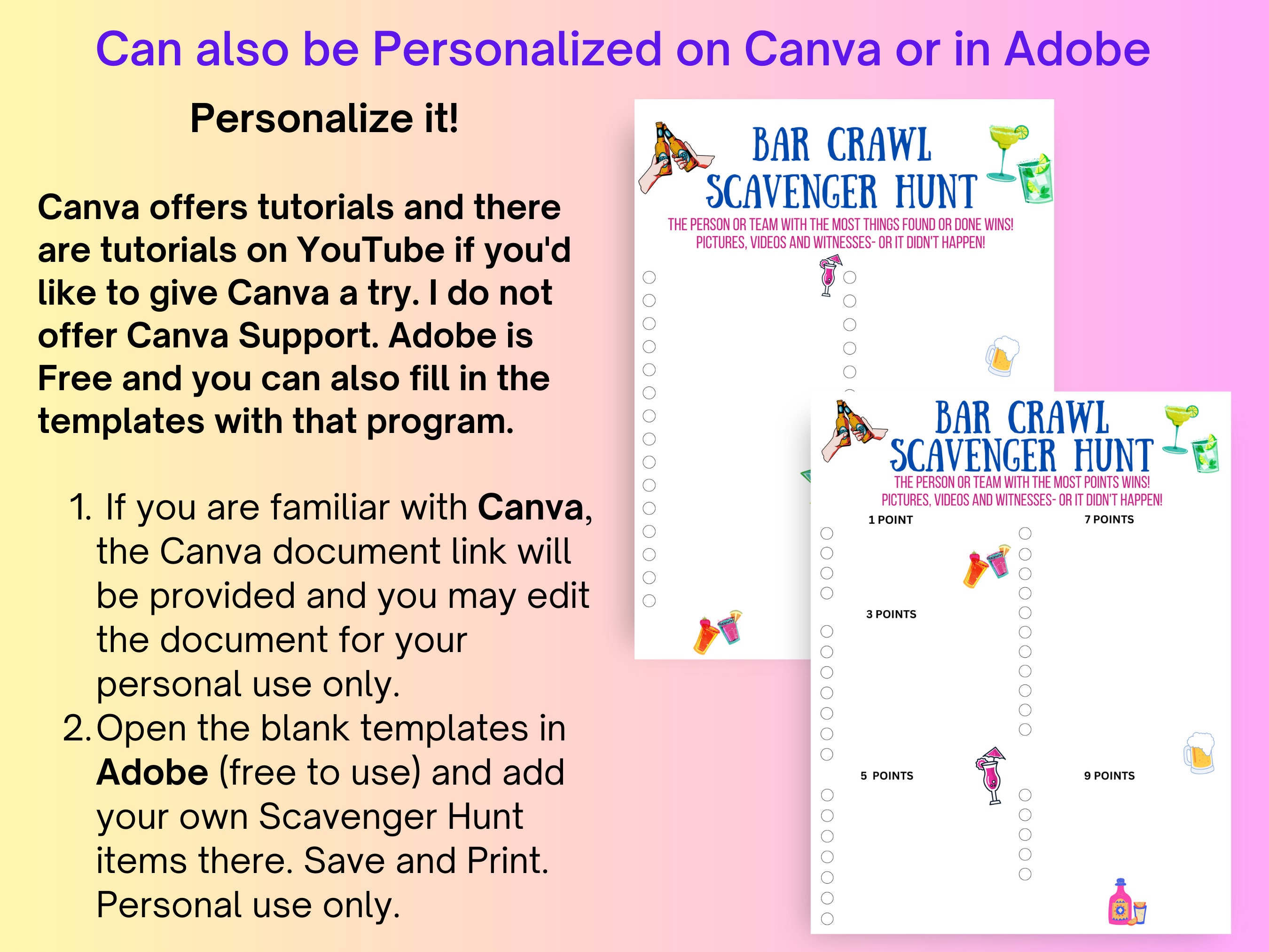 Bar Crawl Scavenger Hunt Adult Drinking Game, Pub Crawl, Bar Games Etsy