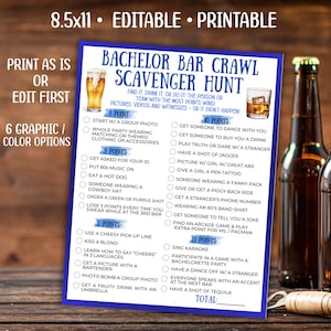 Bachelor Bar Crawl Scavenger Hunt, Gra dla dorosłych do picia, Edytowalny szablon Bachelor Party Scavenger Hunt, Wydrukowany Bar Crawl, Groom Squad