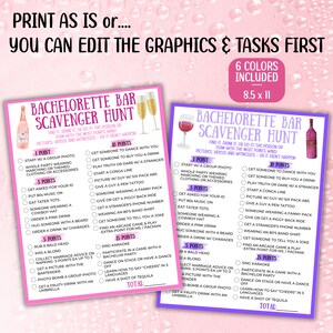 Bachelorette Bar Crawl Scavenger Hunt, Editable Bachelorette Party