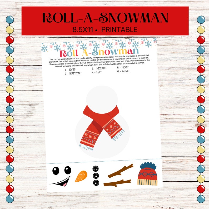 Roll a Snowman Kids Game, Classroom Party Game, Winter Dice Game ...