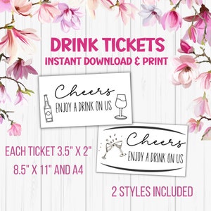 Drink Ticket, Printable Drink Coupon, Wedding Celebration First Drink on Us