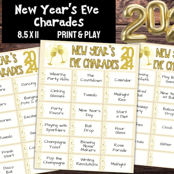 New Year's Eve Charades, Printable NYE Family Game, Fun Party Game Adults and Kids