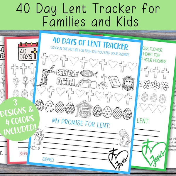 Lent Tracker, Daily Tracker for Lent, Family Lenten Promise, Kids Coloring Countdown Calendar, 40 Day Sacrifice