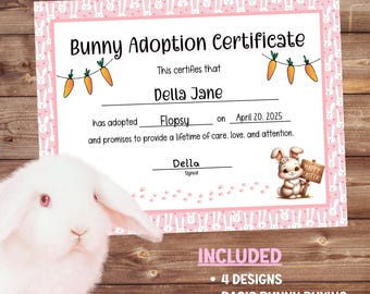 Certificat d'adoption de lapin de Pâques, adoption de lapin imprimable, certificat d'adoption de lapin modifiable, cadeau de Pâques, certificat d'adoption de lapin,