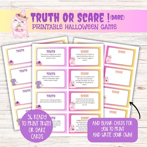 Kids Halloween Party Games, Halloween Truth or Dare Game, Truth or Scare Printables, Family Spooky Game night