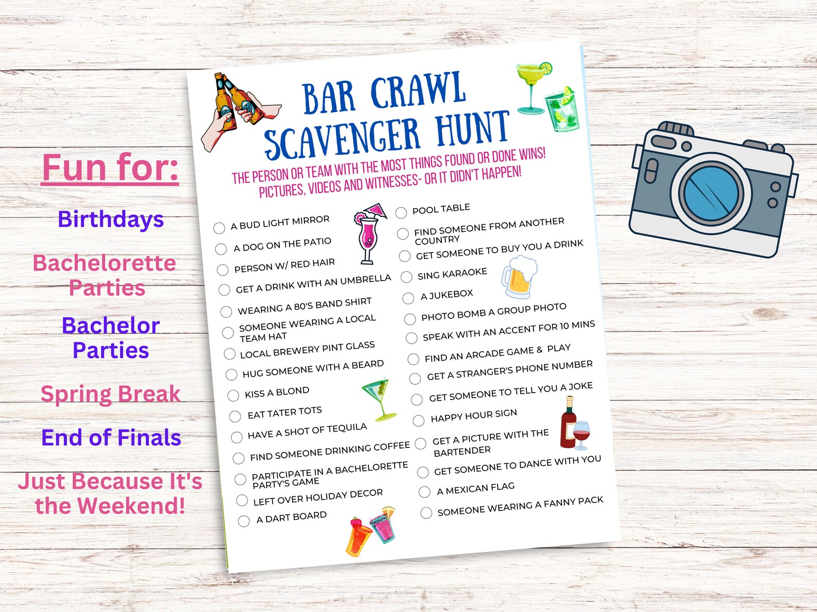 Bar Crawl Scavenger Hunt Adult Drinking Game Pub Crawl Bar Etsy