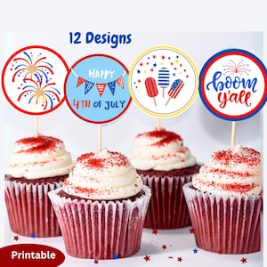 Fourth of July Cupcake Toppers, Printable 4th of July Dessert Topper, Printable Cupcake Topper