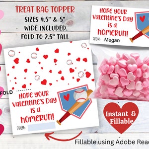 Kinder Valentinstag Leckerli Beutel Topper, Reißverschlusstasche 6,5 "enthalten, druckbare Baseball Valentinstag Bevorzugung, Klassenzimmer Leckereien, Goody Bag