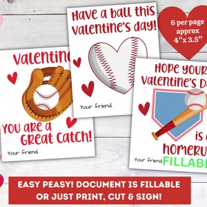 Baseball-Valentinsgrußkarte, druckbare Valentinstagskarten im Klassenzimmer, ausfüllbare Sport-Valentinstagskarten