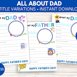 Father&#39;s Day Questionnaire, All About My Dad Printable, Father&#39;s Day Gift, Instant Download, Father&#39;s day printable