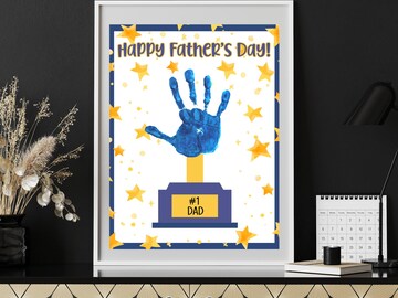 Trophy handprint art craft, Father's Day gift, for dad, from kids, The Best Dad Ever, keepsake, printable, instant download