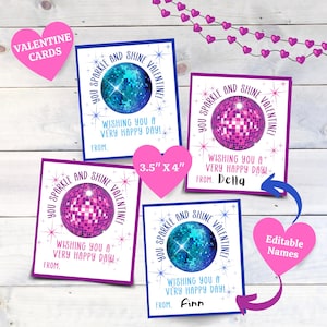 Discobal Valentijn, afdrukbaar klaslokaal Valentijnskaarten, Valentijnsdagkaart, Sparkle and Shine, Valentijnsdag afdrukbaar, Valentijnskaarten voor kinderen